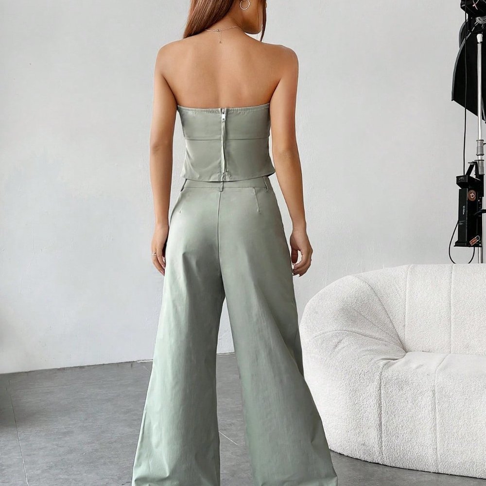 Grey Casual womens Solid Tube Top & Pants - Picture 2 of 5